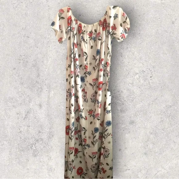 Milan Kiss Women’s Large Floral Off-Shoulder Maxi Dress Lightweight Side Slit - Picture 3 of 7